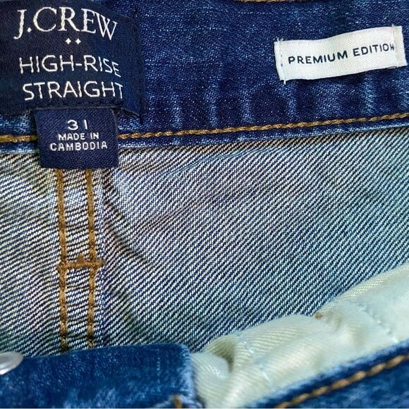 J. Crew Dark Medium Wash Premium Edition High Rise Straight Jeans - Picture 6 of 9